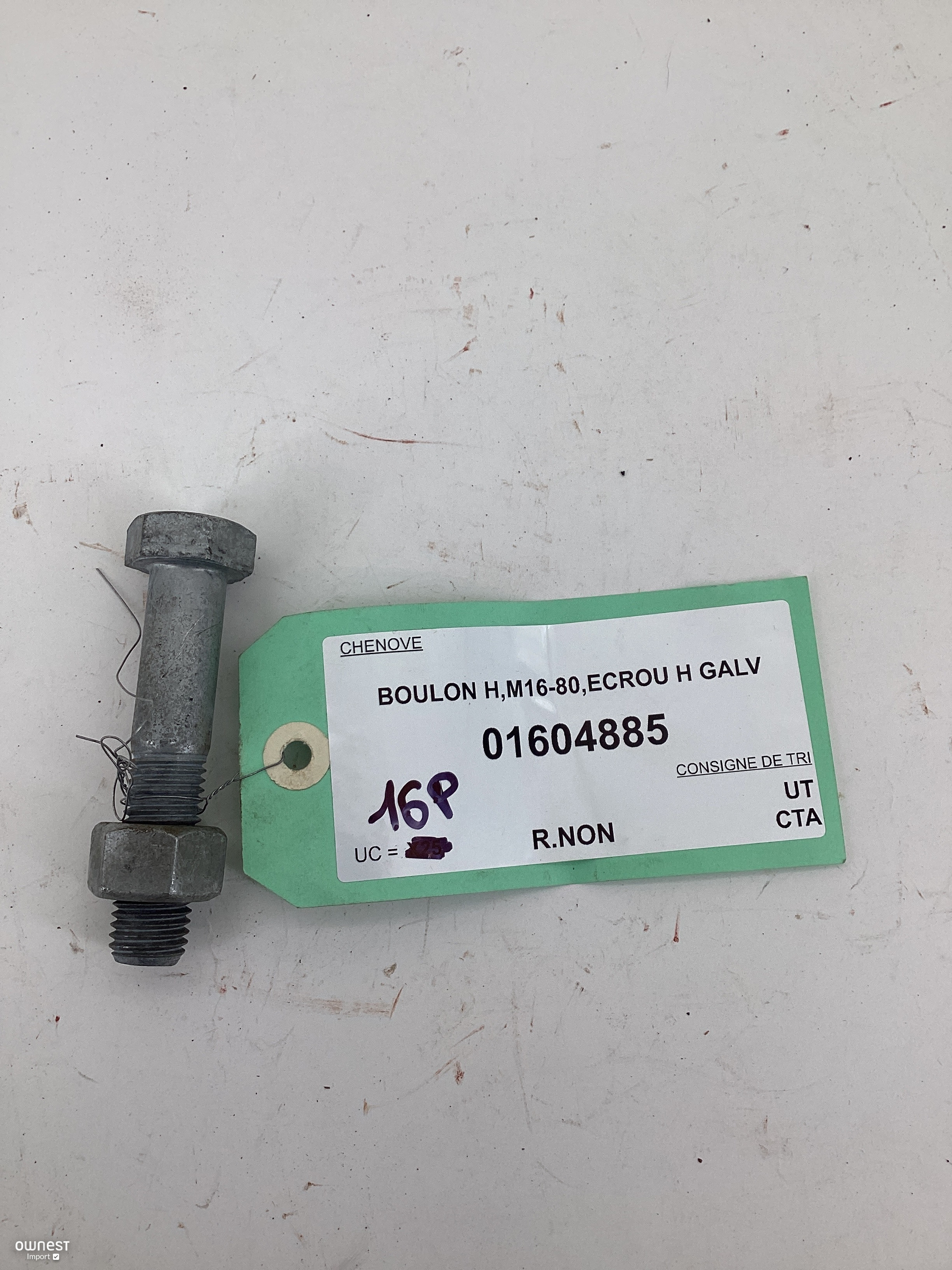 BOULON H,M16-80,ECROU H GALV